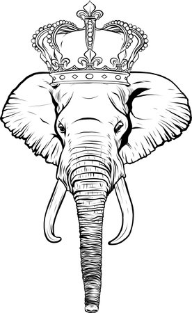 draw in black and white of head elephant with crown vector illustrationのイラスト素材