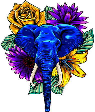 Vector illustration of head elephant with flower.の写真素材