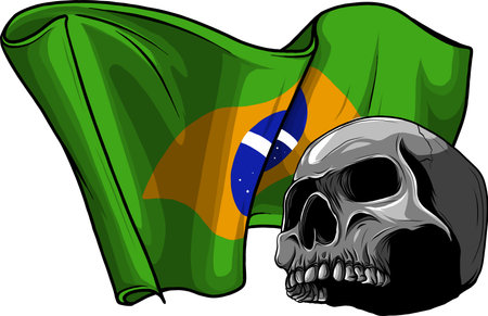 human skull with brazil flag vector illustrationのイラスト素材