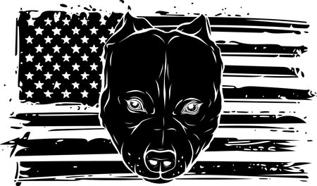 black silhouette of Head of Aggressive Bully Dog with american flagのイラスト素材