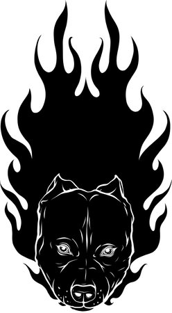 black silhouette of head of Bull Dog with Flame vectorのイラスト素材
