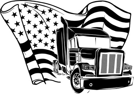 black silhouette of Classic American Truck. Vector illustration with american flagのイラスト素材