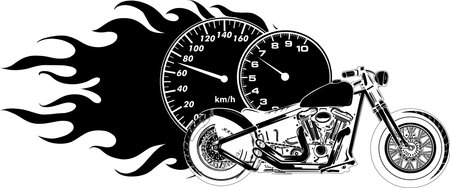 black silhouette of Motorcycle woth flames sport vector illustration designのイラスト素材