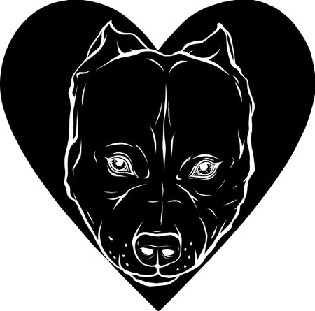 black silhouette of pitbull head dog in heart vector illustrationのイラスト素材
