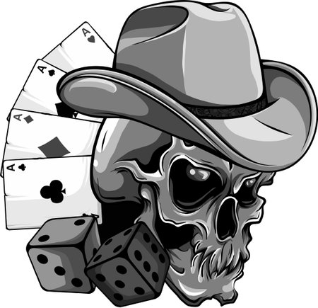 design of cowboy skull with poker ace and diceのイラスト素材