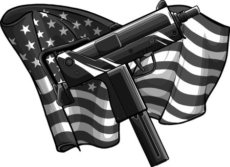 design of weapont Uzi with ameican flag vector illustrationのイラスト素材