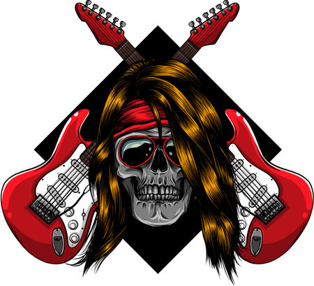 skull with crossing guitars vector illustration designのイラスト素材