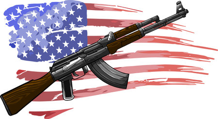 illustration of USA flag with an AK 47 Rifleのイラスト素材