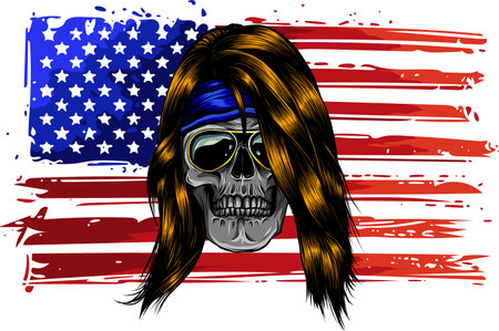 vector illustartion of skull with american flagのイラスト素材