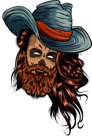 Bearded cowboy in a hat. Cool American manのイラスト素材