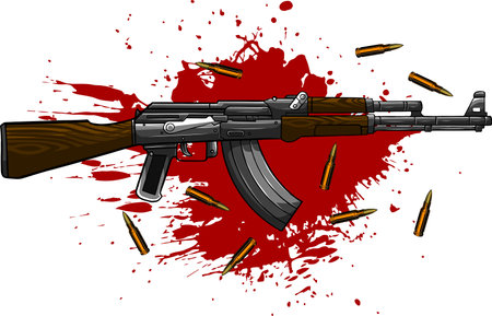 vector illustration of Ak-47, bullets and bloodのイラスト素材
