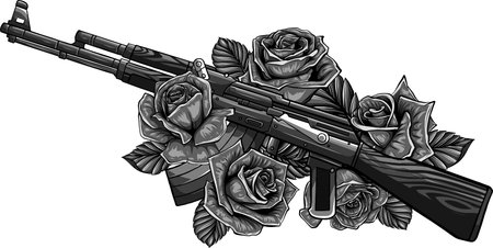 Vector Illustration of rifle with roses designのイラスト素材