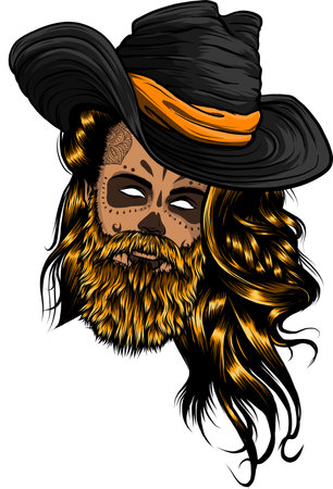 Bearded cowboy in a hat. Cool American manのイラスト素材