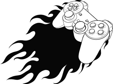 silhouette joypad with flames for gaming vector illustrationのイラスト素材