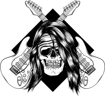 draw in black and white of human skullのイラスト素材