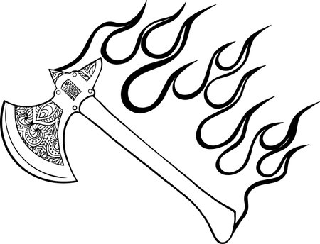 illustration of ax with flames in white backgroundのイラスト素材