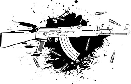 vector illustration of Ak-47, bullets and bloodのイラスト素材