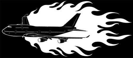 vector illustration of civil aircraft with flamesのイラスト素材