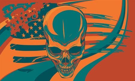 vector illustartion of skull with american flagのイラスト素材