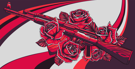 Vector Illustration of rifle with roses designのイラスト素材