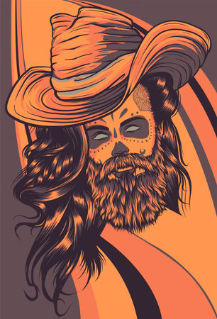 Bearded cowboy in a hat. Cool American manのイラスト素材