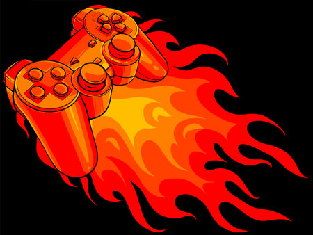 game pad with a fire for gaming vectorのイラスト素材
