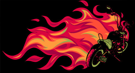 custom motorcycle with flames vector illustration designのイラスト素材