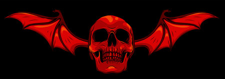 skull with bat wings on black background vectorのイラスト素材