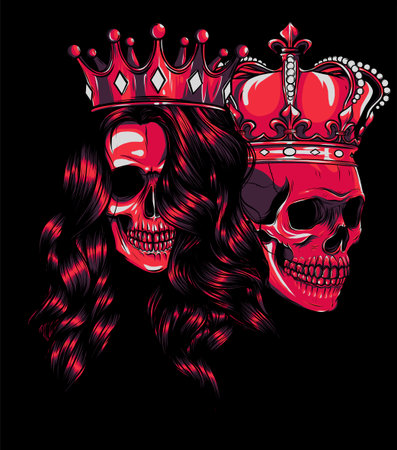 Skulls King and Queen vector. Love skull couple. illustrationの写真素材