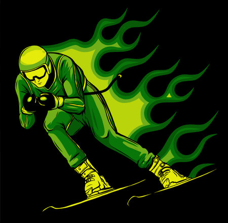 Young man is Alpine Skier involved in downhill vectorのイラスト素材