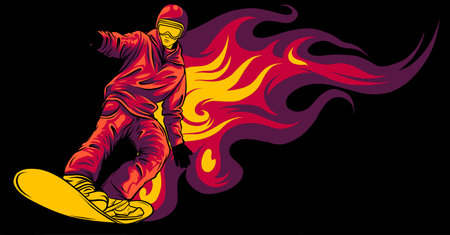 Snowboarder crow on fire vector illustration artのイラスト素材