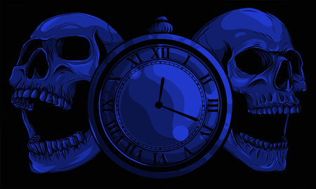 pocket watch with human skull. illustration line art.のイラスト素材