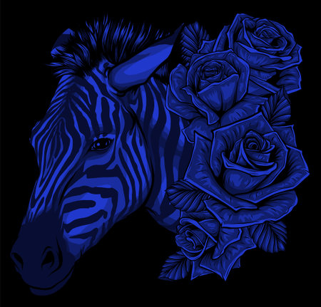 vector illustration with cute zebra with rosesのイラスト素材