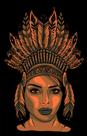 Beautiful girl in a headdress of North American Indians.のイラスト素材