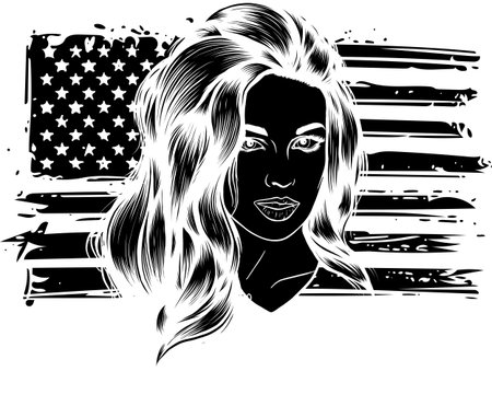 Womans black silhouette. Vector fashion portrait. Black and white silhouetteのイラスト素材