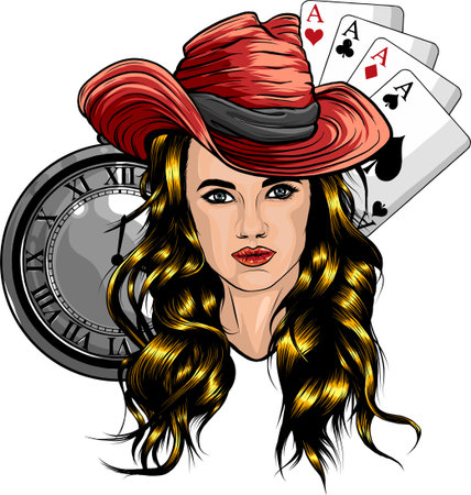 vector illustration of woman head with clockのイラスト素材