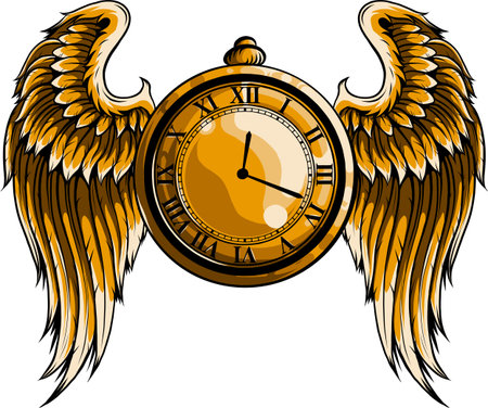 vector illustration of golden clock with wings.のイラスト素材