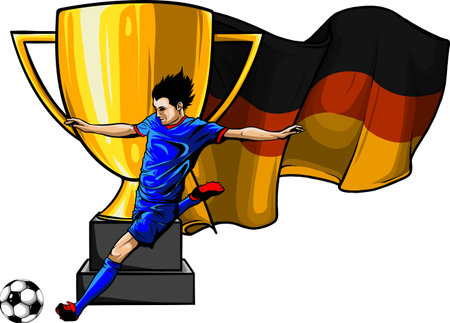 Soccer player kicks the ball. Vector illustration.のイラスト素材