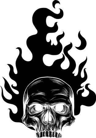 Silhouettes of Flaming Skulls, Old School Fire Logo Vector Illustrationのイラスト素材