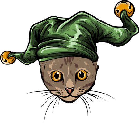 Cat in a joker hat. Vector illustration.のイラスト素材