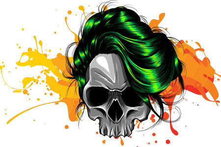 vector illustration of woman skull with green hairのイラスト素材