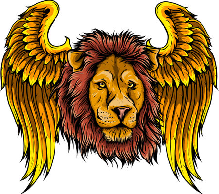 vector illustration of head Lion with Wingsのイラスト素材