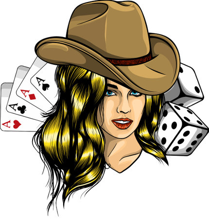 Beauty woman holding cards. Casino vector flat cartoon illustrationのイラスト素材