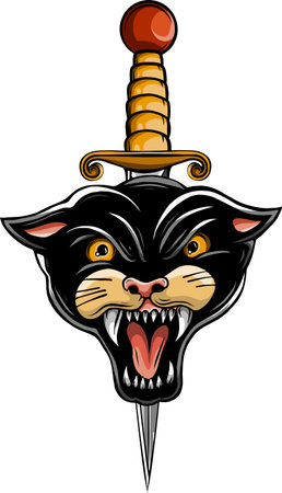 black panther head and sharp sword vector illustrationのイラスト素材