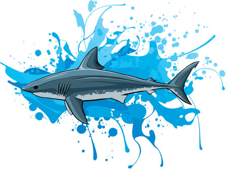 Vector illustration of hand-drawn cartoon shark and typography .のイラスト素材