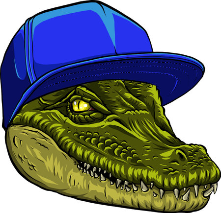 green crocodile with hat vector illustration designのイラスト素材