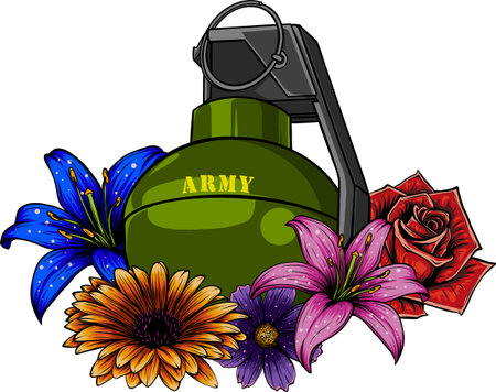 Grenade and flower vector illustrationのイラスト素材