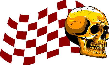 Skull with race Flag vector illustrationのイラスト素材