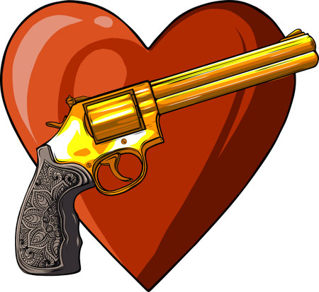 classic gold revolver vector illustration on white backgroundのイラスト素材
