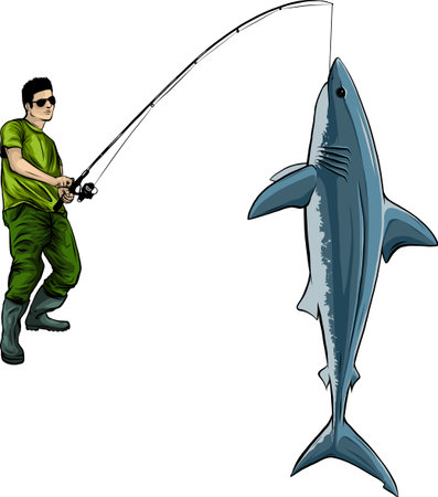 Fisherman and shark abstract vector illustration designのイラスト素材